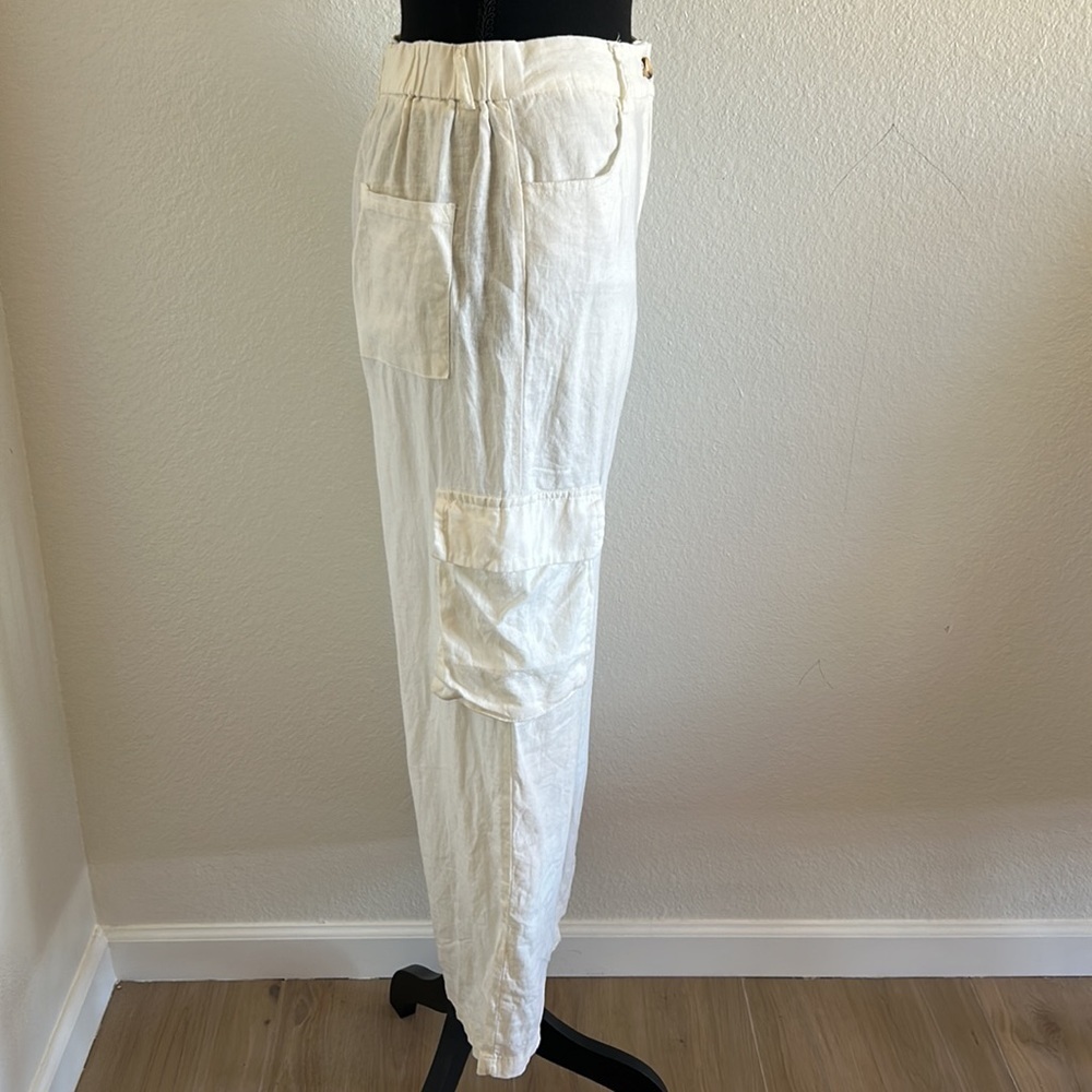 NWT White Linen Cargo Pants Size Medium - Picture 4 of 13